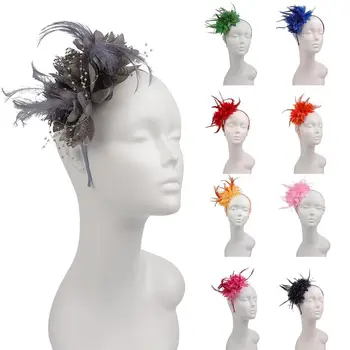Женская Элегантная Шляпа-Чародейка, Повязка на голову, Цветок, перо, Сетка, Пряжа, Коктейльная вечеринка, Свадебные Аксессуары для волос для коктейля