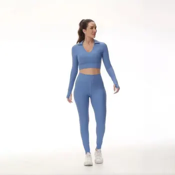 Женский бесшовный топ с V-образным вырезом и высокой талией, облегающие леггинсы, одежда для йоги и фитнеса