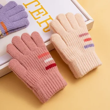 Зимние теплые детские перчатки, модные простые однотонные варежки для детей, шерстяные кашемировые перчатки для мальчиков и девочек, уличные перчатки для детей 3-6 лет