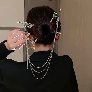 Инструмент для укладки плетения Змея Y2K Горный Хрусталь Вилка для волос в Китайском стиле Женская двойная палочка для волос HanFu Шпилька Аксессуар для волос