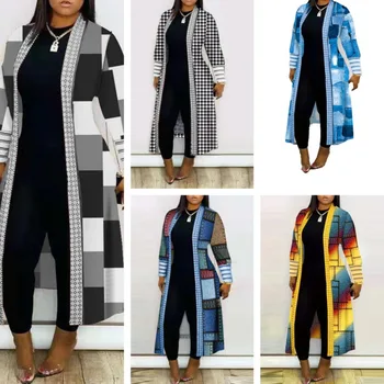 Кардиган Женский с V-образным вырезом, модный дизайн с длинным рукавом, клетчатые шикарные свитера с принтом, женское пальто, уличная верхняя одежда