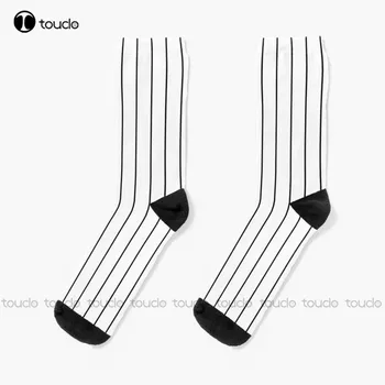 Классические черные бейсбольные полосы На белых носках, носки Унисекс для взрослых, подростков и молодежи, Персонализированная Цифровая печать 360 °