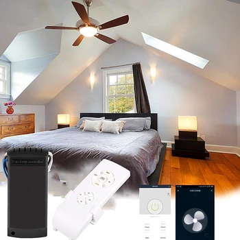 Контроллер потолочного вентилятора Tuya Smart Life Комплект освещения вентилятора Wi-Fi с радиочастотным пультом дистанционного управления, переключатель скорости приложения, диммер Работа с Alexa