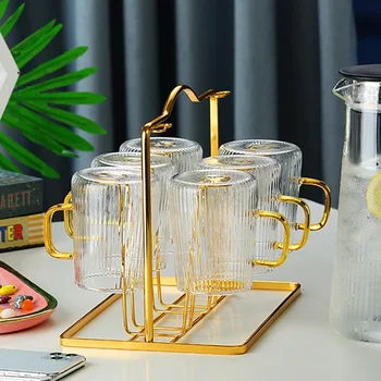 Креативная стеклянная подставка для стаканов для воды в европейском стиле, металлическая подставка для стаканов, сливная лампа, роскошная бытовая подставка для хранения стаканов