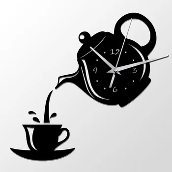Креативные 3D Акриловые Настенные Часы DIY Кофейная Чашка Чайник Кухонные Декоративные Настенные Часы Гостиная Модные Часы для домашнего декора