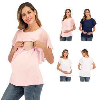 Летние женские футболки для беременных и кормящих матерей, топ с запахом для кормящих матерей, двухслойная блузка без рукавов, футболка