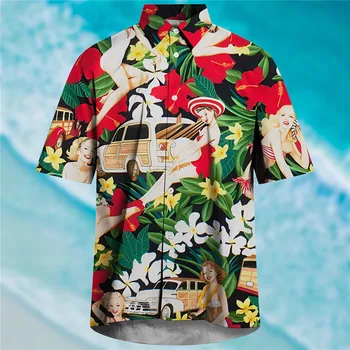 Летние Свободные дышащие гавайские рубашки с 3D-принтом 2023, модные топы для пляжных вечеринок, летние мужские рубашки с короткими рукавами 3XL