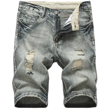 Летние шорты 2023, Джинсы, Мужские джинсовые брюки, Рваные синие Модные Дизайнерские мужские джинсы, Тонкие прямые мужские короткие джинсы Hombre
