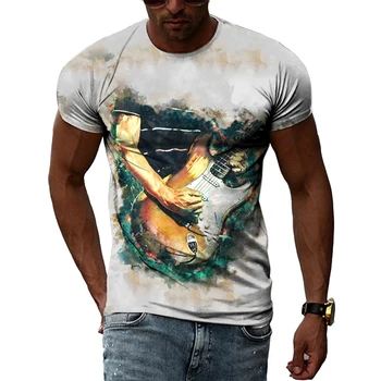 Летняя Новая футболка с рисунком Гитариста в стиле Хип-Хоп, Мужская Рок-повседневная Модная Креативная Футболка с 3D принтом И круглым вырезом и коротким рукавом, Топ