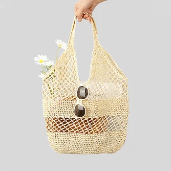 Летняя соломенная сумка для отдыха, плетеная соломенная сумка большой емкости, женская сумка из бумажной веревки, сетчатая сумка
