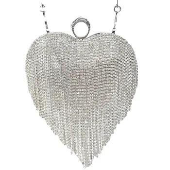 Мини-женский кошелек-клатч в форме сердца с блестящей бриллиантовой инкрустацией и кисточкой, банкетная сумочка, модные женские вечерние сумки для вечеринок Minaudiere