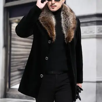 Модное мужское шерстяное пальто, Однобортная мужская шерстяная куртка, которую можно стирать, Ветрозащитные пуговицы, верхняя одежда, Шерстяное пальто