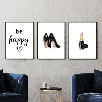 Модный плакат, губная помада и высокие каблуки, картина на холсте, счастливые цитаты, художественная печать, настенные панно Norbic для домашнего декора гостиной