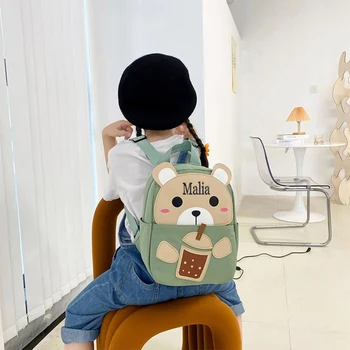 Модный рюкзак для мальчиков и девочек с милым медведем, Персонализированное имя, Рюкзак для детского сада принцессы, Индивидуальный рюкзак для закусок для маленькой девочки