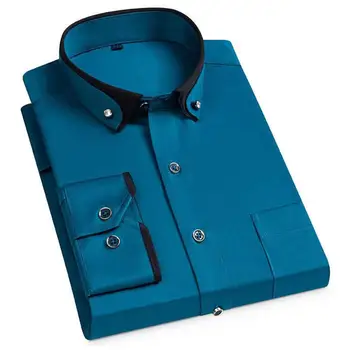 Мужская рубашка В формальном деловом стиле, рубашка с длинным рукавом, Однобортный мужской офисный топ средней длины с защитой от морщин