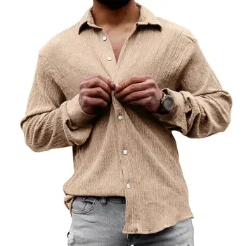 Мужская рубашка, стильный мужской кардиган, Универсальная удобная модная верхняя одежда на осень-весну, мужская однотонная рубашка