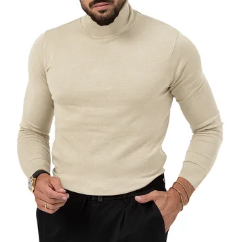 Мужской пуловер, свитер, осень-зима, повседневные тонкие топы с длинными рукавами, высококачественная мужская одежда, свитер, сплошной цвет