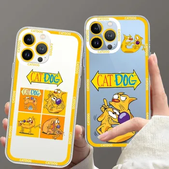 Мультфильм C-catdogs Милый чехол для телефона для iPhone 11 12 Mini 13 14 15 Pro Max Прозрачный корпус