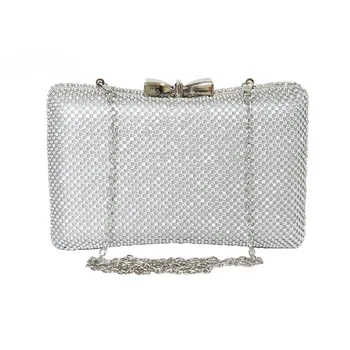 Новая вечерняя сумочка со стразами для женщин, сетчатая сумочка с бриллиантами, галстук-бабочка, вечерние сумки, банкетный клатч, сумки через плечо с серебряной цепочкой