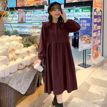 Новое модное вельветовое платье с отворотом для беременных 2023 года, осенне-зимняя корейская версия, свободное простое платье для беременных