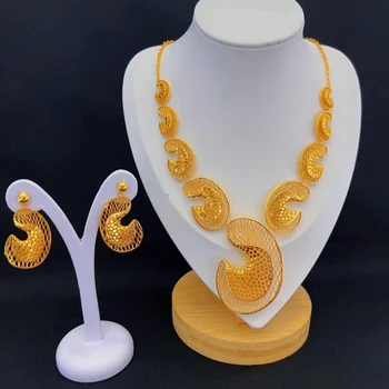 Новое ожерелье из Дубайского сплава с позолотой 24 карат, Серьги для женского ювелирного набора DD10265