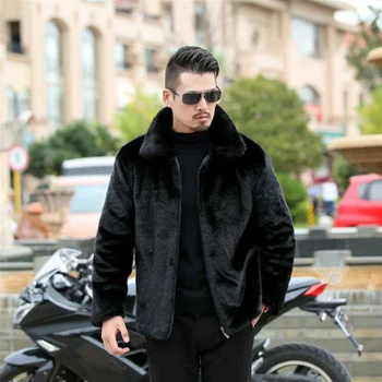 Новые зимние пальто из искусственного меха Норки, мужская куртка с толстым отложным воротником/ капюшоном, куртка из искусственного меха, мужское черное пальто