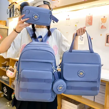 Новые комплекты рюкзаков, школьный ранец для учащихся начальных классов, простой рюкзак большой емкости, холщовые повседневные сумки, школьные рюкзаки для детей