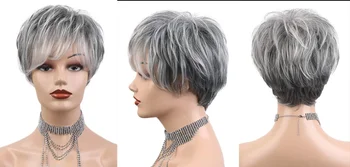 Новые сексуальные короткие смешанные серые женские парики для косплея из синтетических волос для вечеринки