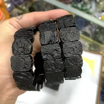 Новый образец Метеорита из натурального камня, черного тектита, Оптом, Натуральный браслет из черной вулканической лавы Для женщин и мужчин в подарок.