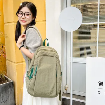Однотонная школьная сумка для девочек с застежкой-молнией 2024 года, новый простой женский рюкзак, сумки для книг для подростков, нейлоновый рюкзак