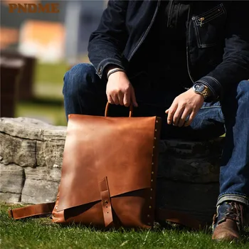 Органайзер PNDME дизайнерские винтажные мужские рюкзаки из натуральной кожи, повседневная сумка для книг ручной работы из натуральной воловьей кожи большой емкости