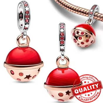 Оригинальный серебряный красный колокольчик S925 с подвесками-подвесками, подходящий браслет Pandora, подвеска из розового золота, сделай САМ, женское ожерелье, кулон, подарок