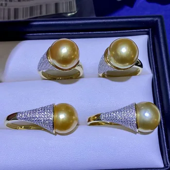 очаровательное огромное 12-13 мм akoya идеальное круглое золотое кольцо с жемчугом, кольца для женщин, кольца из стерлингового серебра 925 пробы, ювелирные изделия для женщин