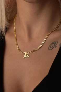 Персонализированное Древнеанглийское ожерелье с буквами A-Z26, Название Золотой цепочки из нержавеющей стали в готическом стиле, Кубинская Цепочка, Женские Трендовые Ювелирные изделия, Подарки