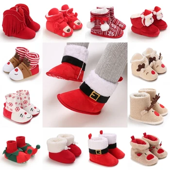Пинетки для новорожденных, носки для ног Санта-Клауса, детские рождественские сапоги, милые зимние теплые тапочки с рисунком Санта-Клауса, противоскользящая обувь