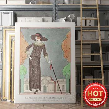 Плакат с Выставкой В Музее Жоржа Барбье, Настенная Роспись La Promeneuse MéLancolique, Иллюстрация Старинного Рисунка Барбье