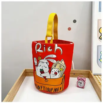 Подарочная холщовая сумка-мешок с иллюстрациями большой емкости, розовые сумки-цилиндры с кроликами
