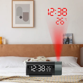 Проекционный Будильник, Цифровые Часы-Термометр с Возможностью Поворота на 180 °, Диммер Яркости Проектора, USB-Выход, 5-60 минут, Повтор 12/24 часа