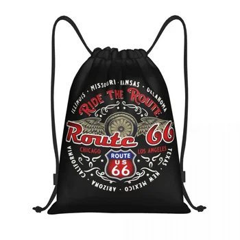 Прочитайте Route 66 Рюкзак для мотоциклистов на шнурке, спортивная спортивная сумка для женщин, мужчин, США, Дорожный тренировочный рюкзак для шоссейных дорог