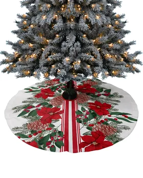 Рождественская пуансеттия, сосновые иголки, юбка для рождественской елки, Рождественские украшения для дома, Основа юбок для Рождественской елки, чехол