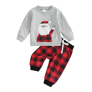 Рождественские Наряды для малышей, новорожденных мальчиков и девочек, толстовки Санта Клауса с длинными рукавами и длинные брюки, комплект одежды из 2 предметов