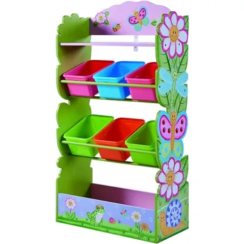 Розовая полка-органайзер для игрушек-органайзер для игрушек с 6 съемными ячейками и дополнительным местом для хранения Magic Garden Детская деревянная мебель Box Boxes Home