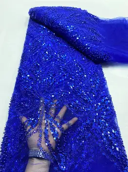 Роскошное Африканское кружево из тяжелого бисера, Нигерийская тюлевая ткань 2023, Высококачественная Французская ткань для вышивания трубками из бисера для свадебного шитья