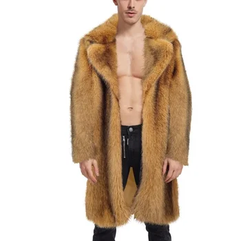 Роскошное меховое пальто с отворотом и капюшоном, зимнее теплое пальто, Зимняя теплая модная Мужская уличная Шерстяная тонкая шуба из искусственного меха