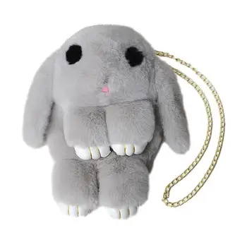 Рюкзак с плюшевым кроликом, Милая плюшевая сумка через плечо с заячьими ушками, Регулируемый ремешок-цепочка, сумка с изображением животного Кролика, искусственный мех