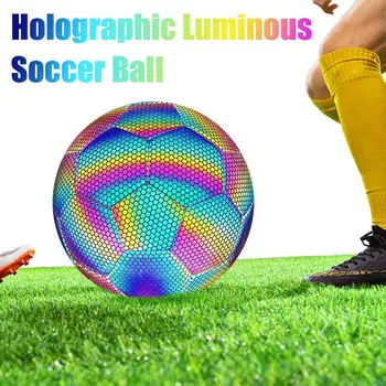 Светоотражающий футбольный мяч с надувным голографическим светящимся футбольным мячом для ночных игр, тренировок, соревнований для детей и взрослых, футбольный мяч
