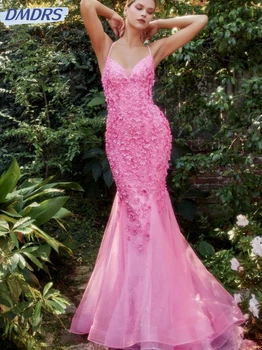 Сексуальное платье для выпускного вечера с глубоким V-образным вырезом и открытой спиной, блестящие бусины, коктейльное платье с 3D цветами, Изящное длинное вечернее платье-русалка, Robe De Mariée