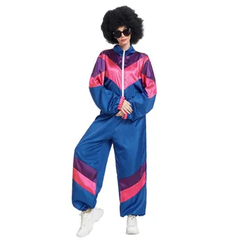 Спортивный костюм для взрослых 80-х Mardi Party, Ветровка в стиле ретро Хип-хоп, Комплекты спортивных костюмов для дискотеки, Карнавал, празднование Фестиваля Colorblock