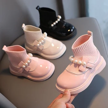 Студенческие ботильоны для маленьких девочек; модные плюшевые теплые зимние ботинки принцессы; осенняя повседневная обувь для малышей;