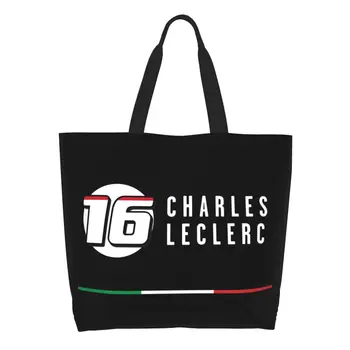 Сумка для покупок для гоночных спортивных автомобилей, изготовленная на Заказ Холщовая сумка для покупок через плечо, Большая вместительная Прочная сумка Charles Leclerc 16